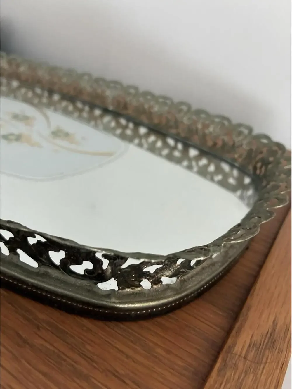 Vintage Vanity/Dresser Mirror/Tray Gold Tone Ormolu Roses Rectangle/Oval